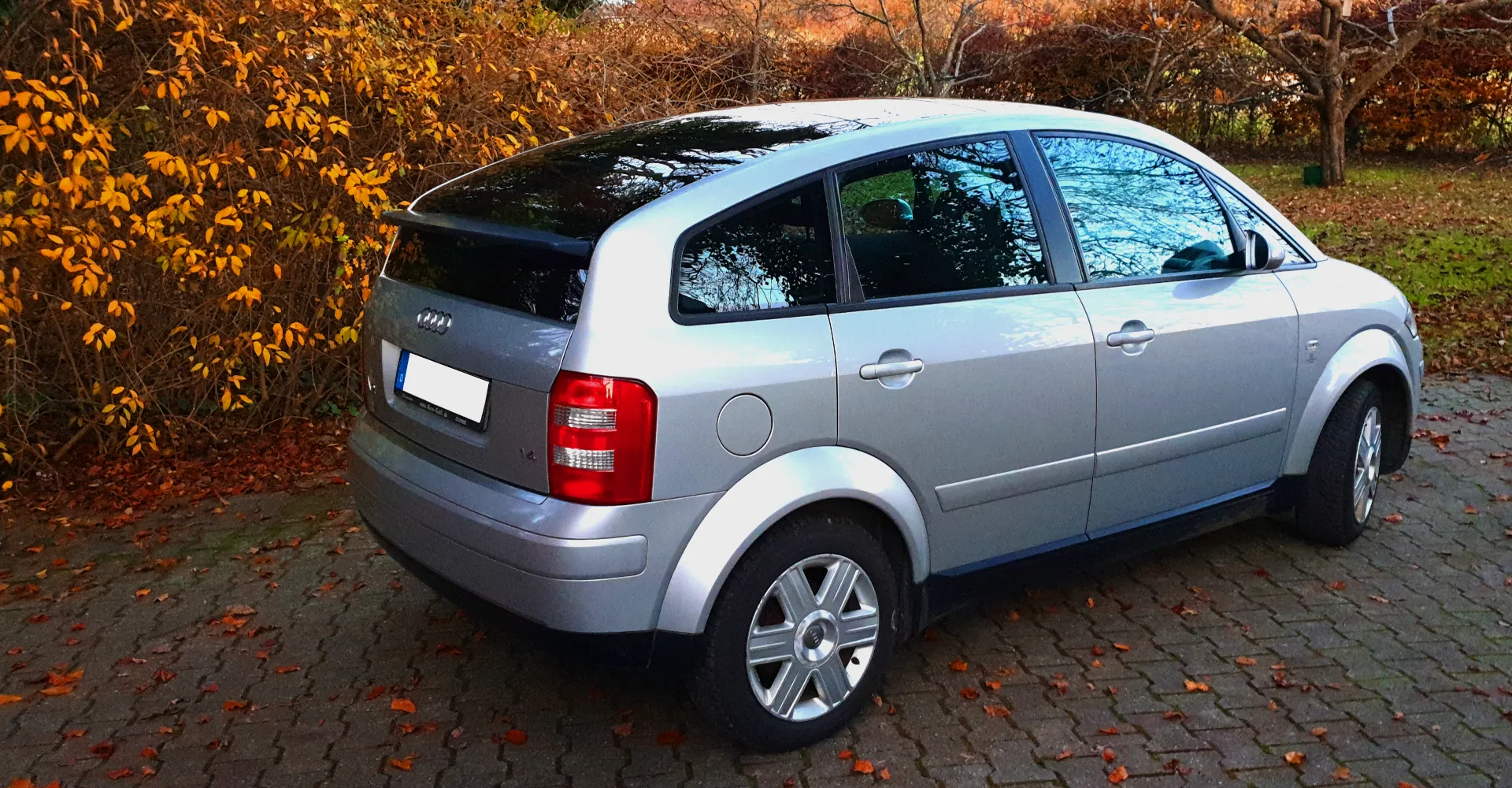 Ein Audi A2 im Herbst